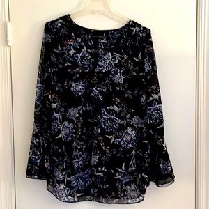 WHBM Black Floral V-Neck Blouse - Size 8!